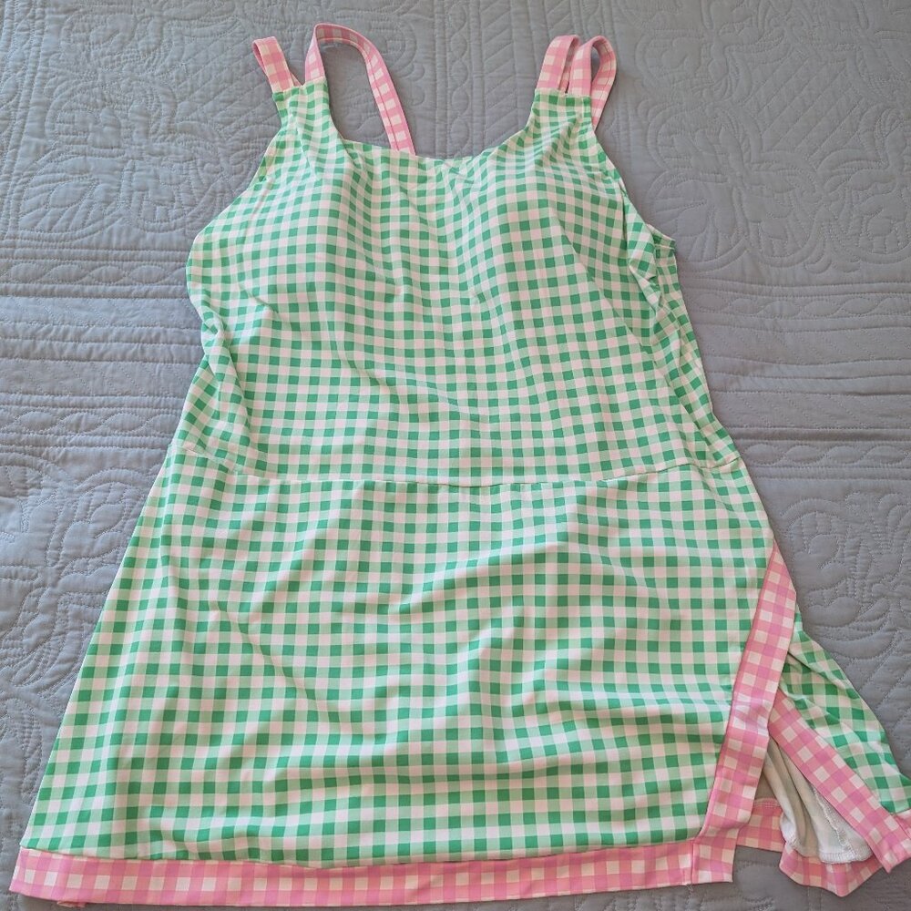 Draper James Green and Pink Checkered One Piece Swimsuit
